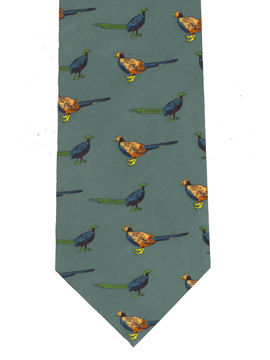 Pheasants standing on green Tie