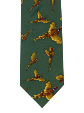 Pheasants flying on green Tie