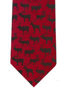 Stags on a bright red woven fabric.   - TIE STUDIO