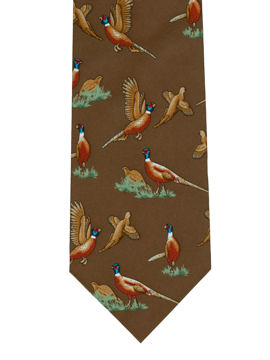 Pheasants on Brown Tie