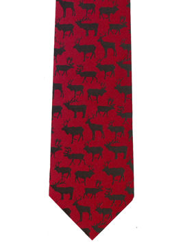 Stags on a bright red woven fabric.  