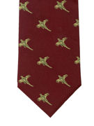 Pheasants on burgundy Tie - TIE STUDIO